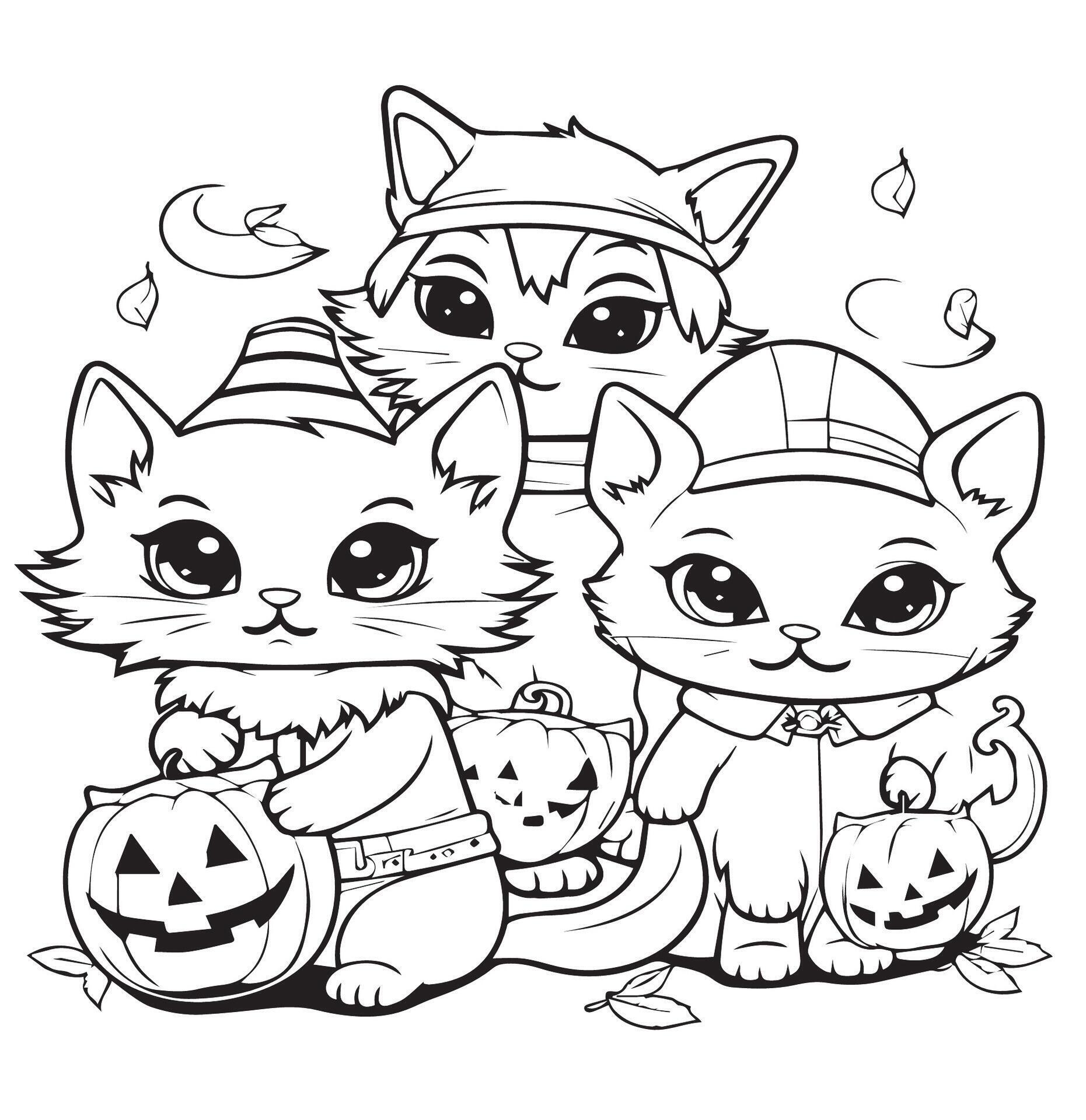 cute cats with halloween costumes coloring page 27682168 Vector Art at