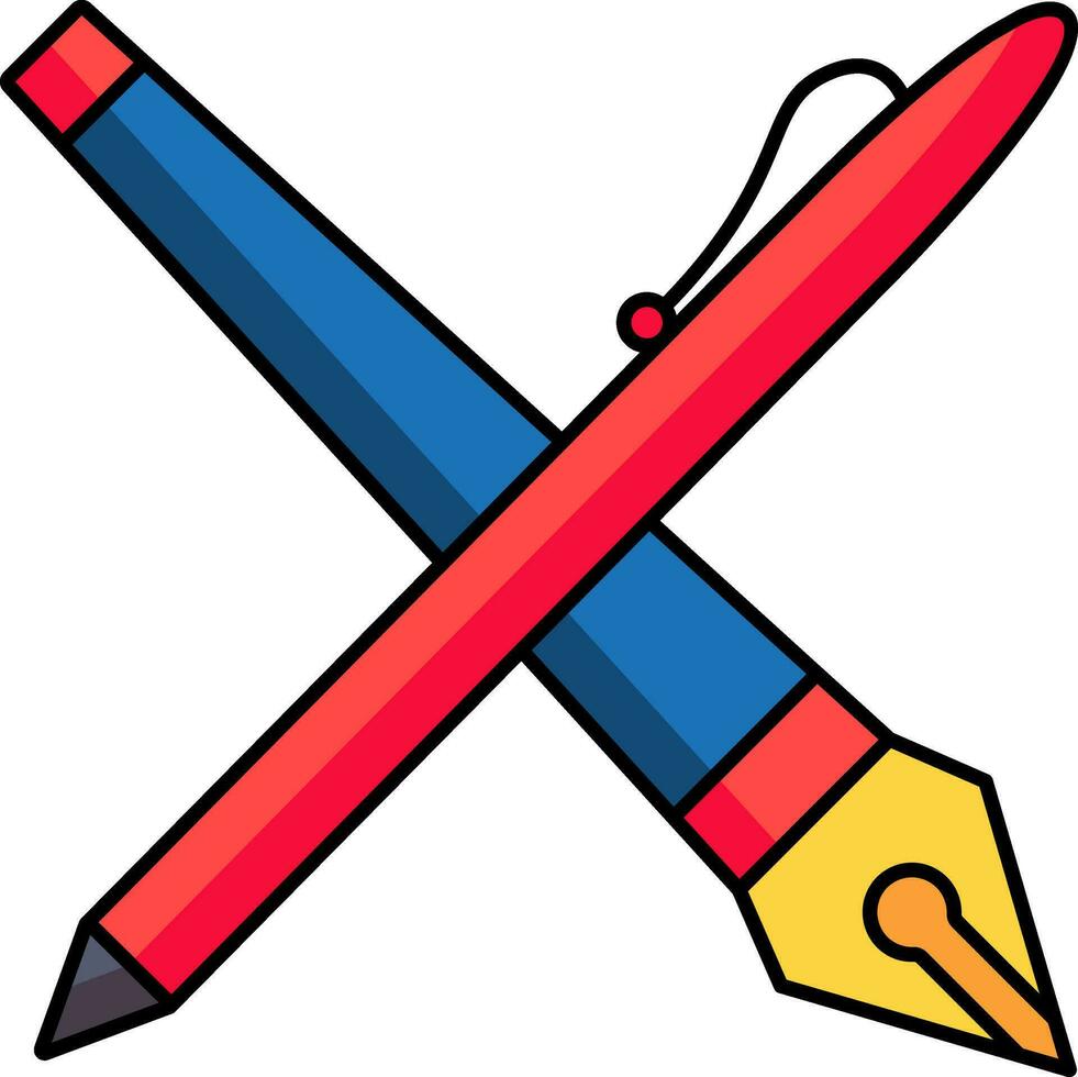 Fountain and ball pen icon in red and blue color. vector