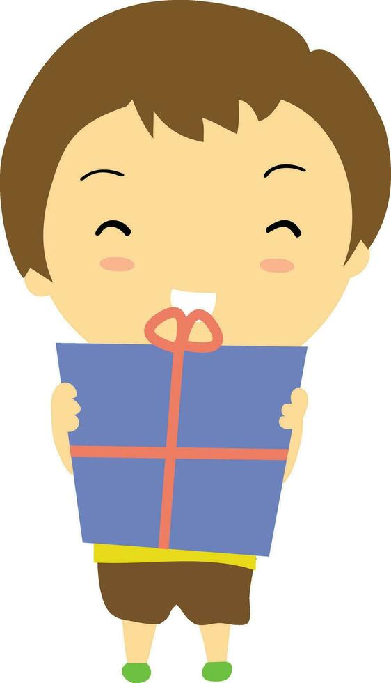 Cartoon characer of a funny boy holding a gift box. vector