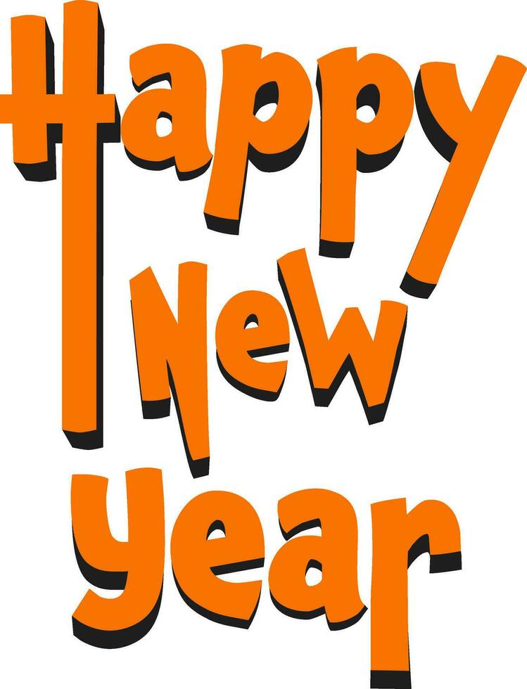 Orange Paper Cut Happy New Year Font With Shadow Effect On White Background. vector