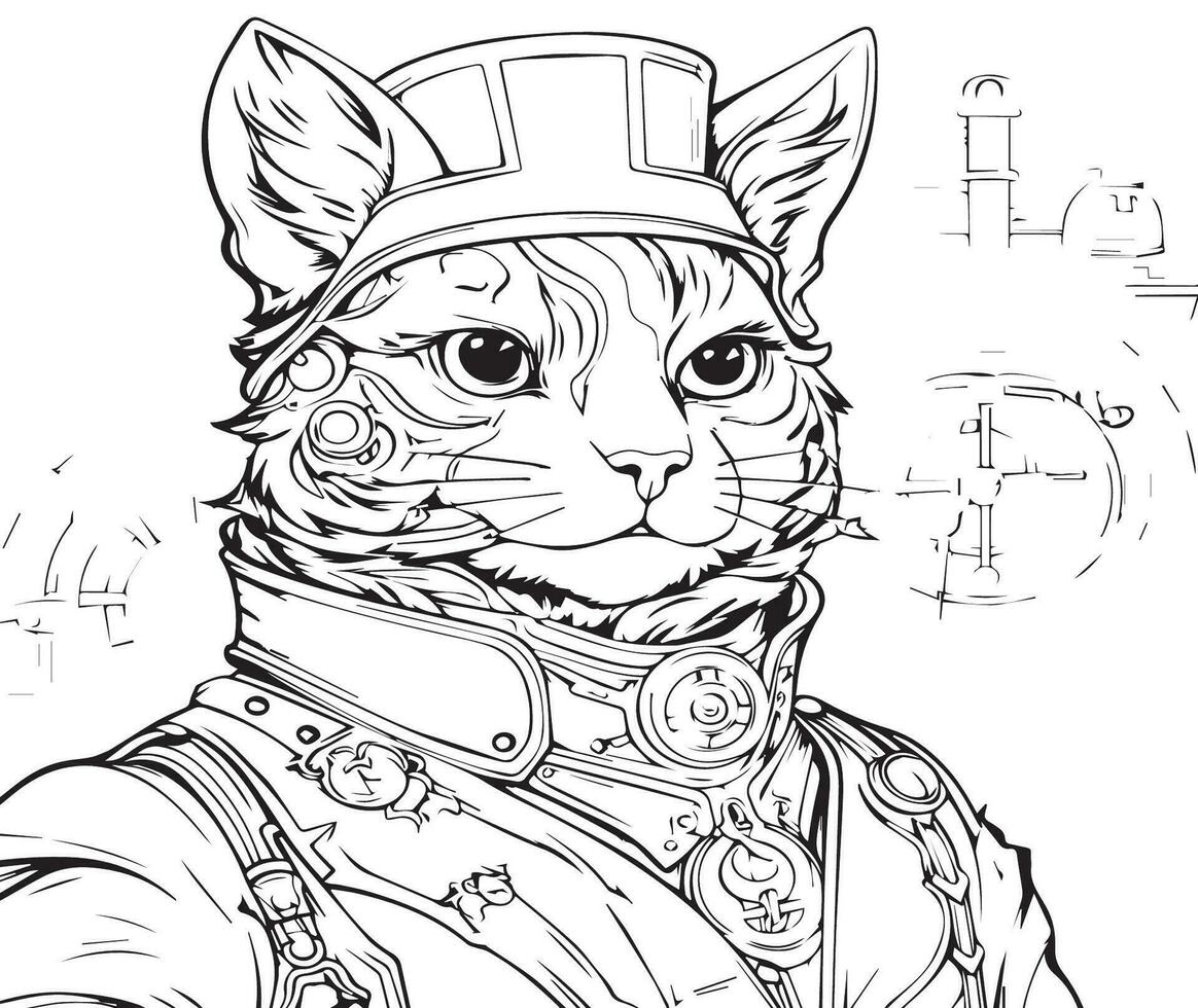 hermosa Steampunk gato colorante página vector