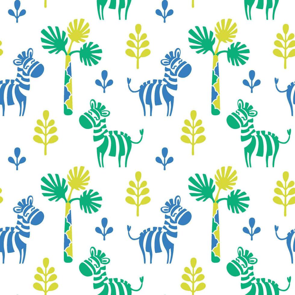 Cute zebra on the savanna , kids print. Seamless pattern for fabric, wrapping, textile, wallpaper, clothes. Vector