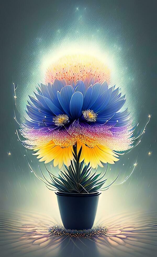 An image that combines the energy of lightning with the delicate beauty of blooming flowers. photo