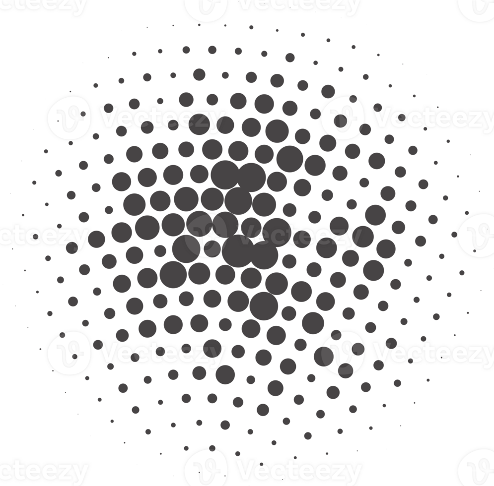 Circle dots with halftone pattern. Round gradient background. Element with gradation points texture. Abstract geometric shape. png