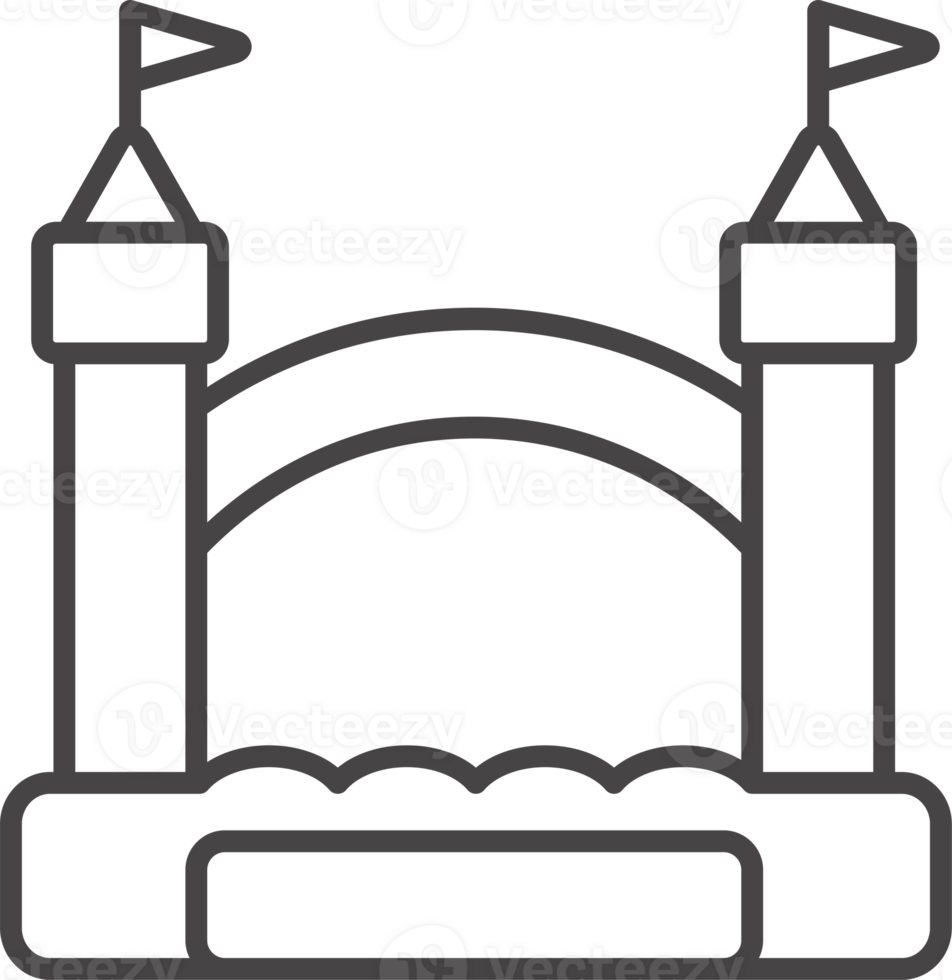 Bouncy inflatable castle. Trampoline pictogram for jumping game. Outline illustration png