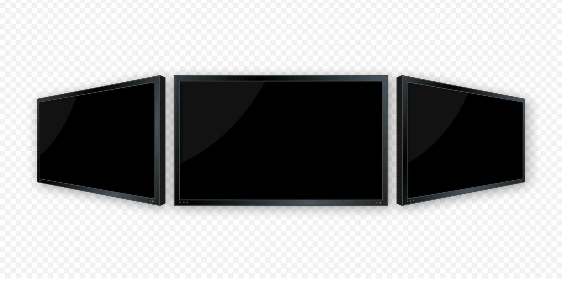 Flat monitor wall. Perspective vector. Vector icon. Media technology. Blank screen isolated. Black frame.