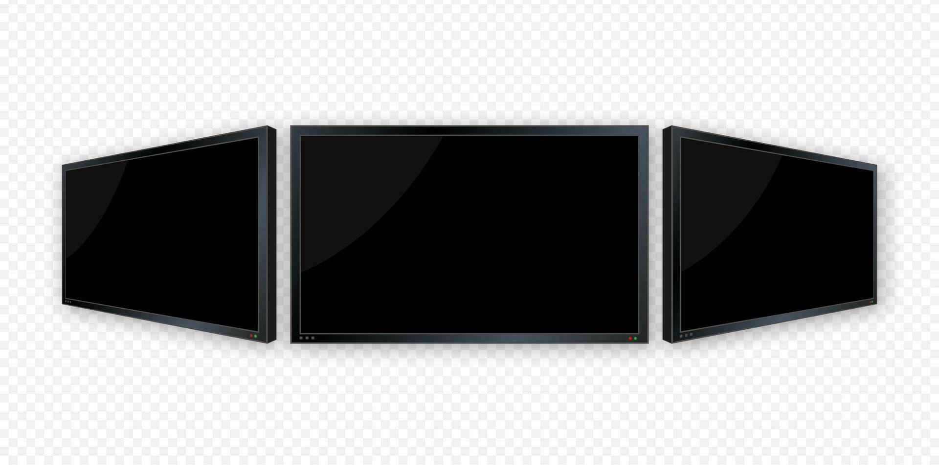 Flat monitor wall. Perspective vector. Vector icon. Media technology. Blank screen isolated. Black frame.