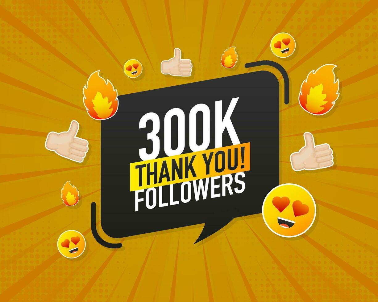 Thank you 300000 followers on yellow background. White background. Vector design. Flat design. Social media