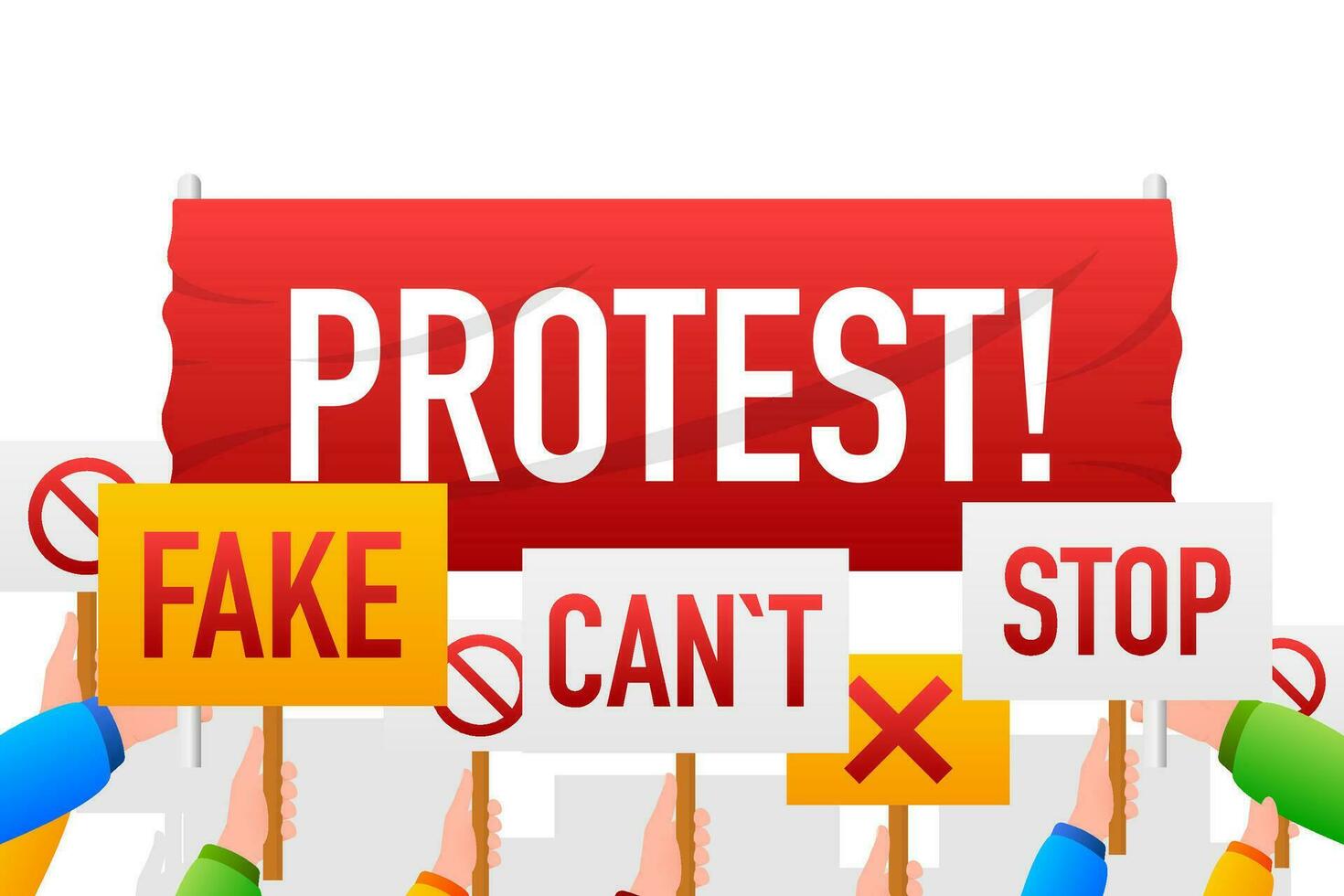 Protest realistic red table on blue background. Vector illustration