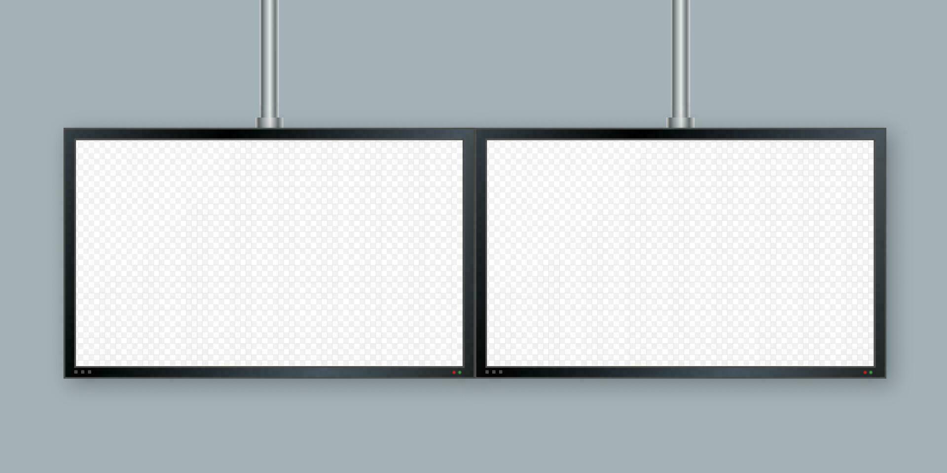 Flat monitor wall. Perspective vector. Vector icon. Media technology. Blank screen isolated. Black frame.