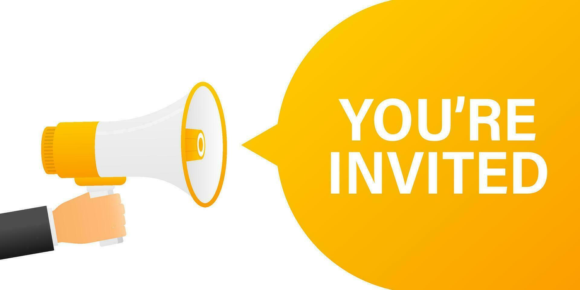 Hand holding megaphone with You're invited vector