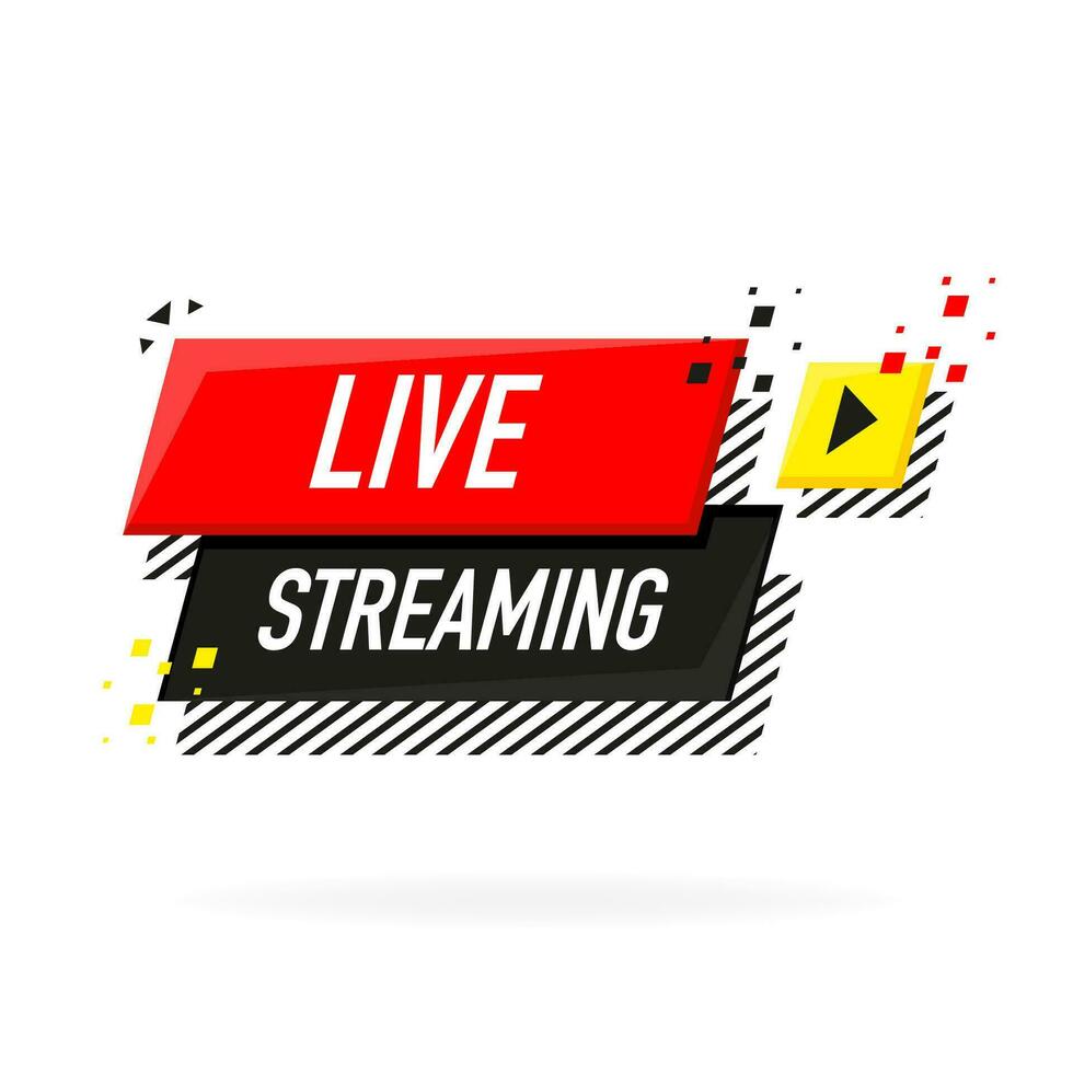 Live streaming logo - red vector design element with play button for news and TV or online broadcasting