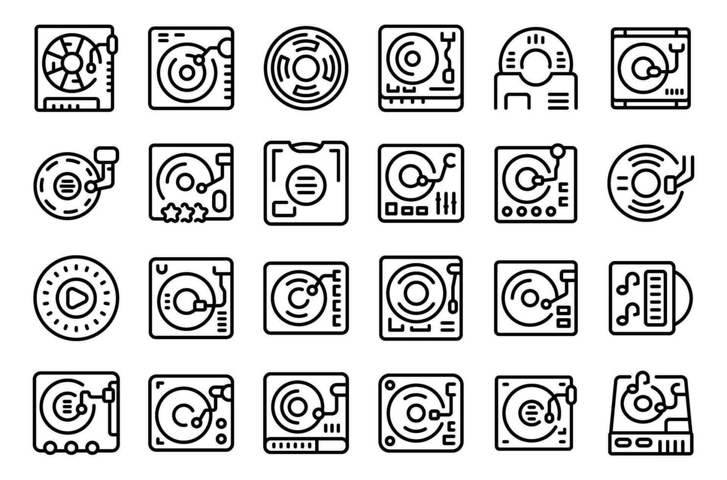 Vinyl player icons set outline vector. Music record vector