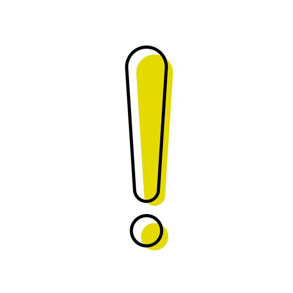 Exclamation mark icon vector. Yellow filled black line symbol vector