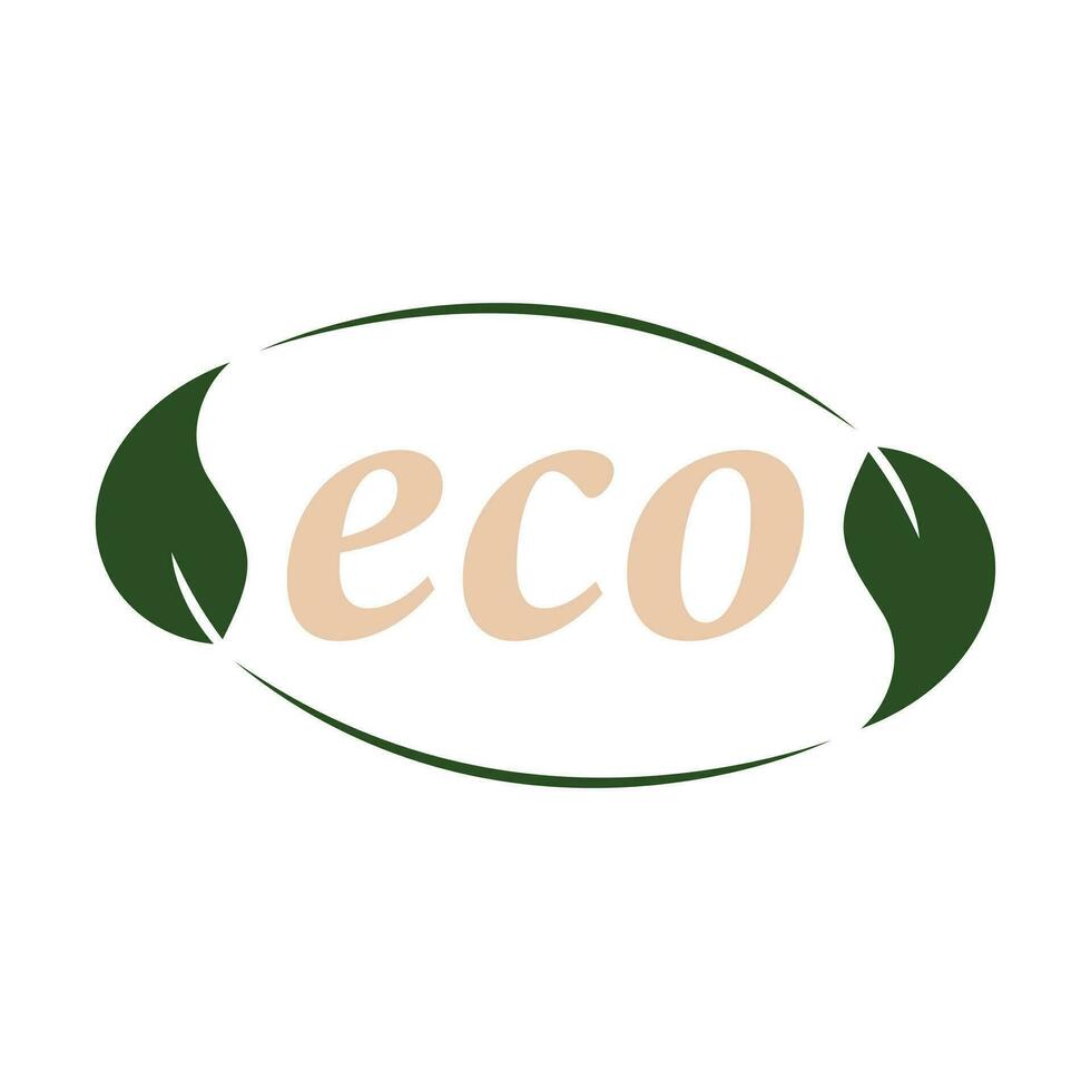 eco simpático pegatina, etiqueta, insignia. ecología icono. sello modelo para orgánico productos con verde hojas. vector ilustración aislado en blanco antecedentes