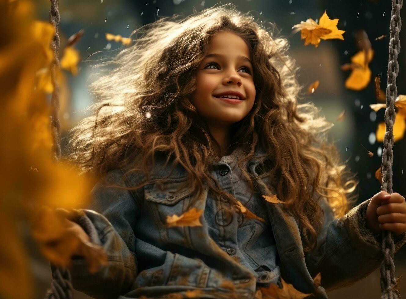 niña en otoño hojas foto