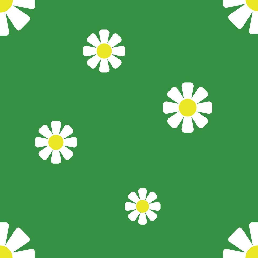 White flower on green background vector seamless