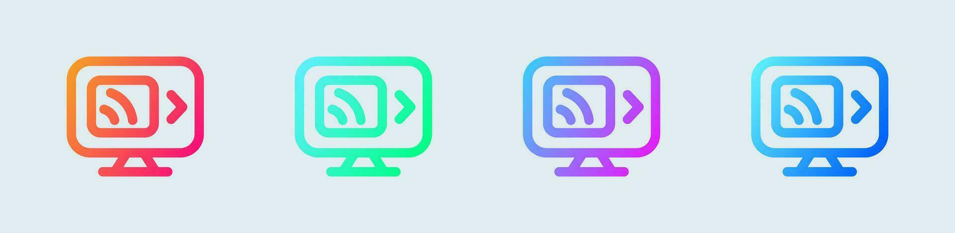 Screen mirroring line icon in gradient colors. Wireless display signs vector illustration.