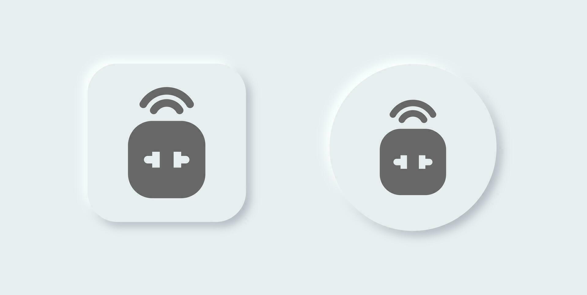 Smart plug solid icon in neomorphic design style. House control signs vector illustration.