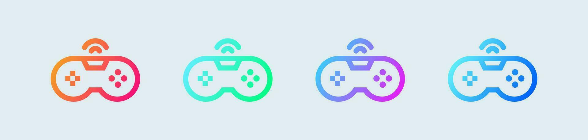 juego consola línea icono en degradado colores. palanca de mando señales vector ilustración.