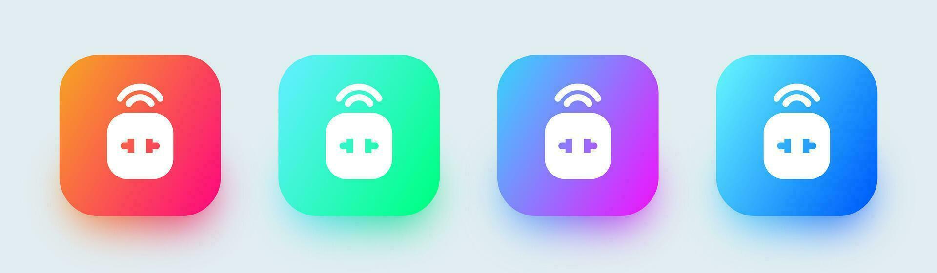 Smart plug solid icon in square gradient colors. House control signs vector illustration.