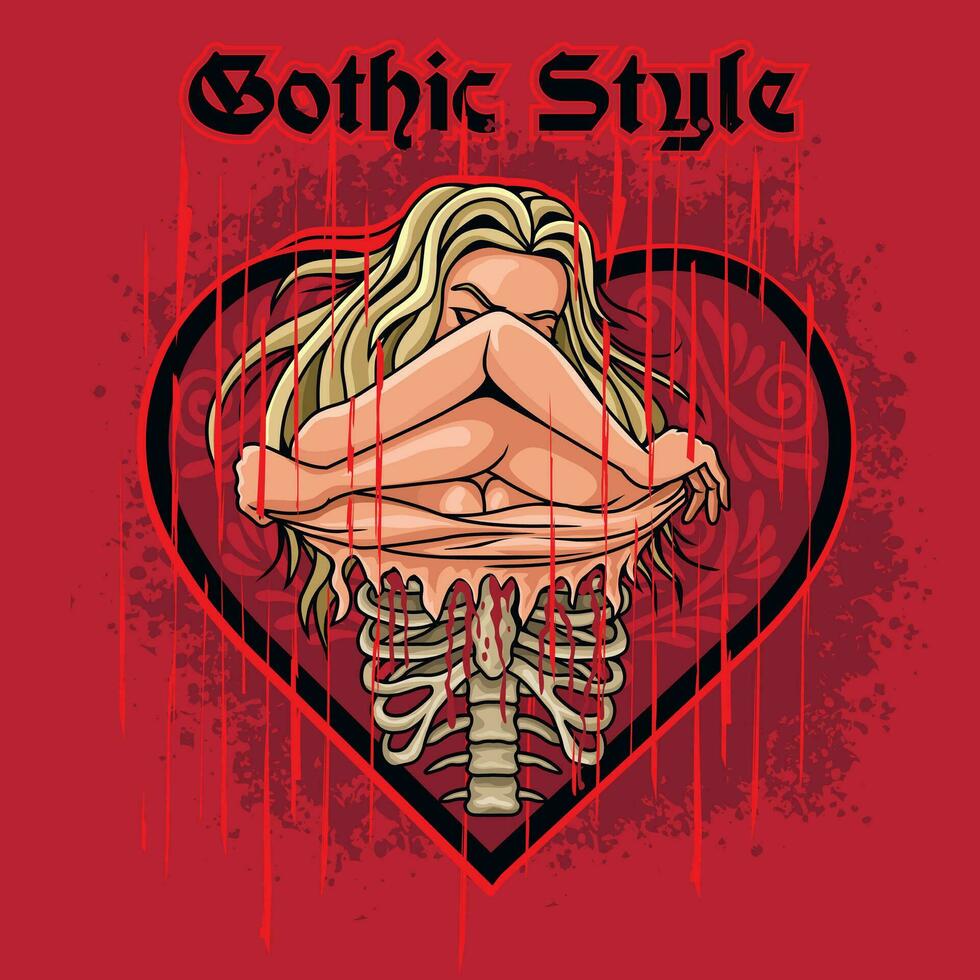 Gothic sign, skeleton girl, grunge vintage design t shirts vector