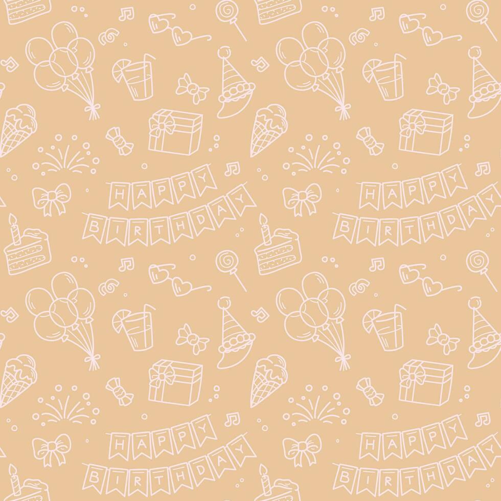 Vector Happy birthday party doodle seamless pattern.
