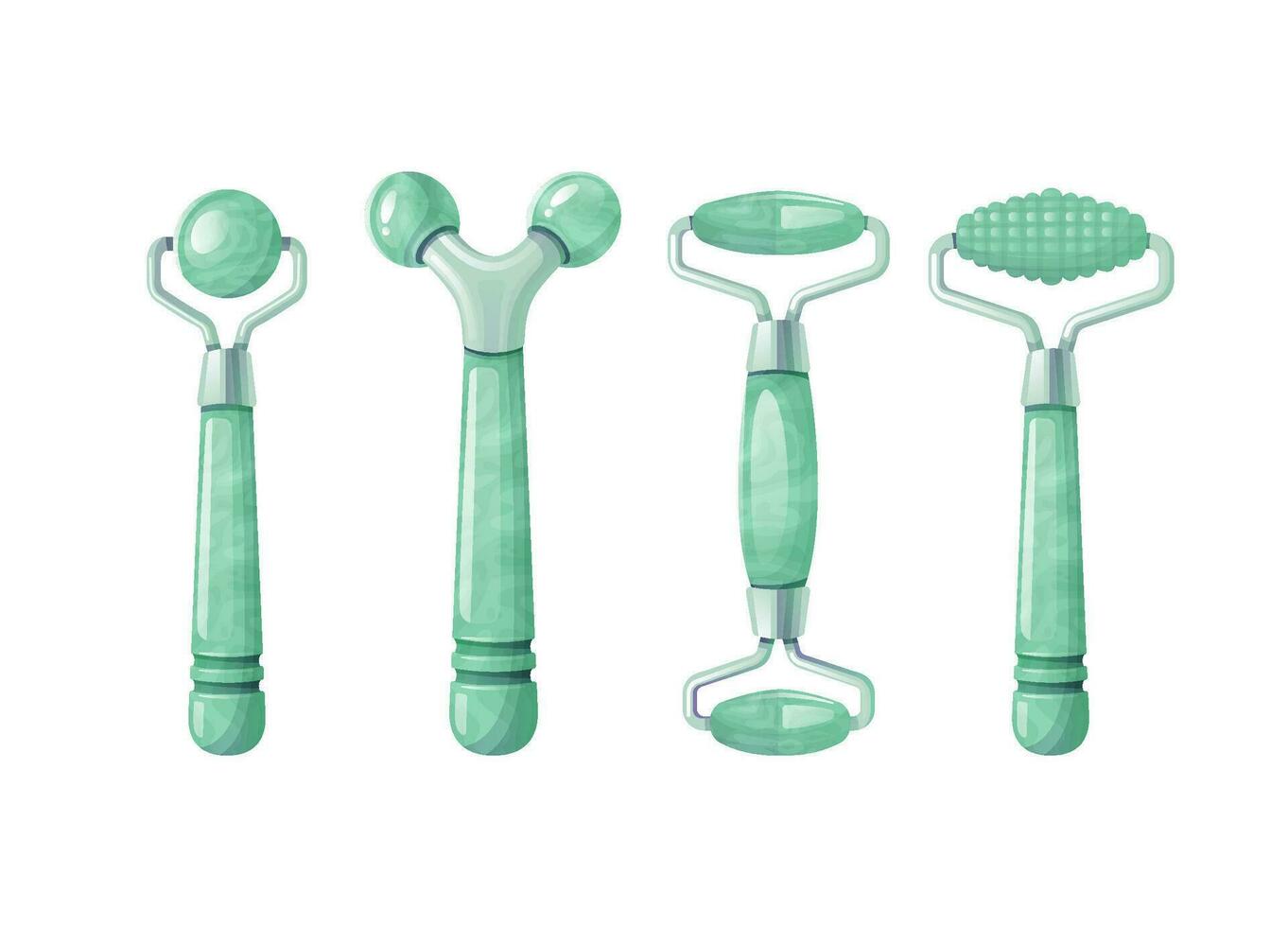 Face massage rollers set from green stone. vector