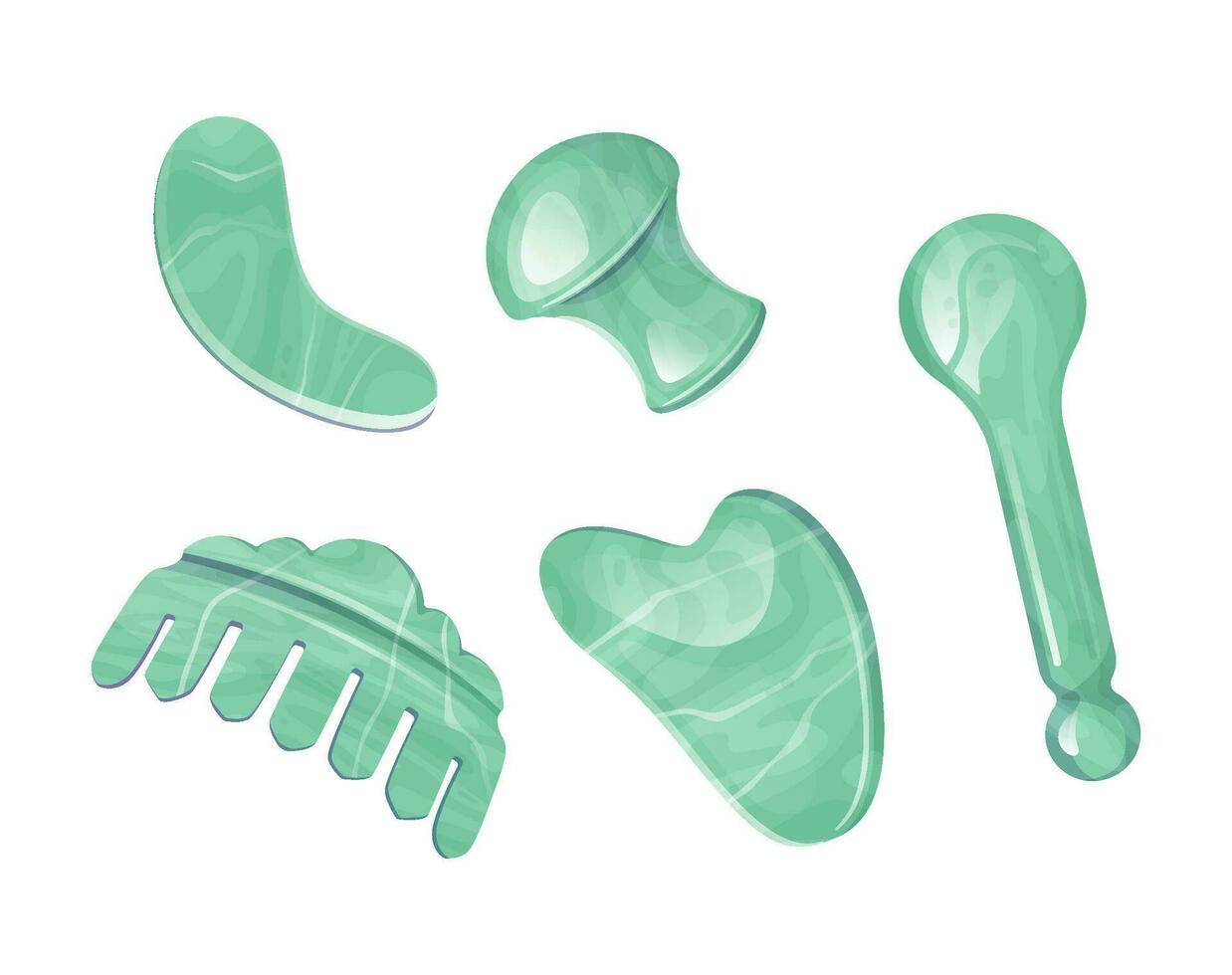 Green gua sha tools for facial acupuncture massage. vector