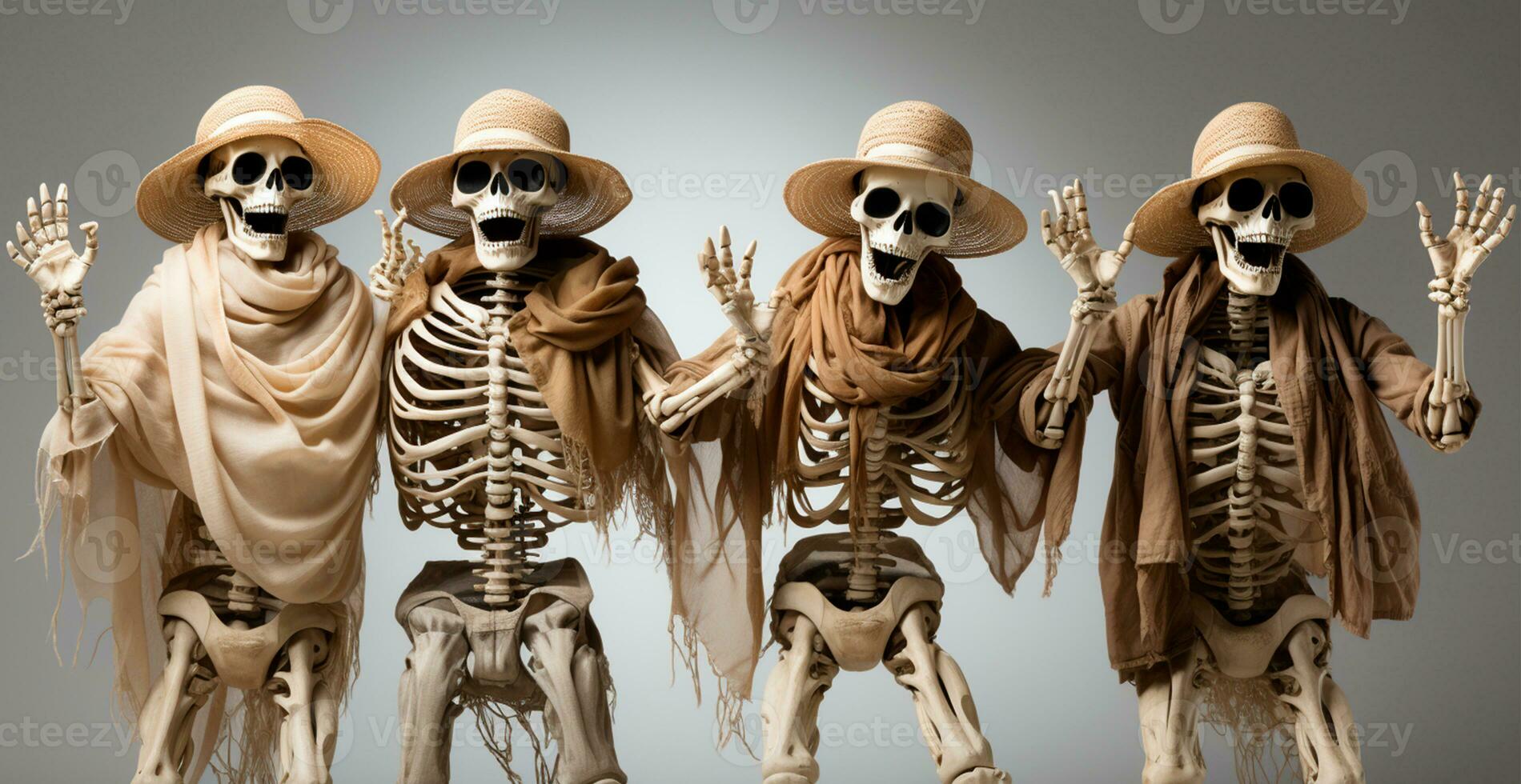 Skeletons in Halloween costumes - AI generated image photo