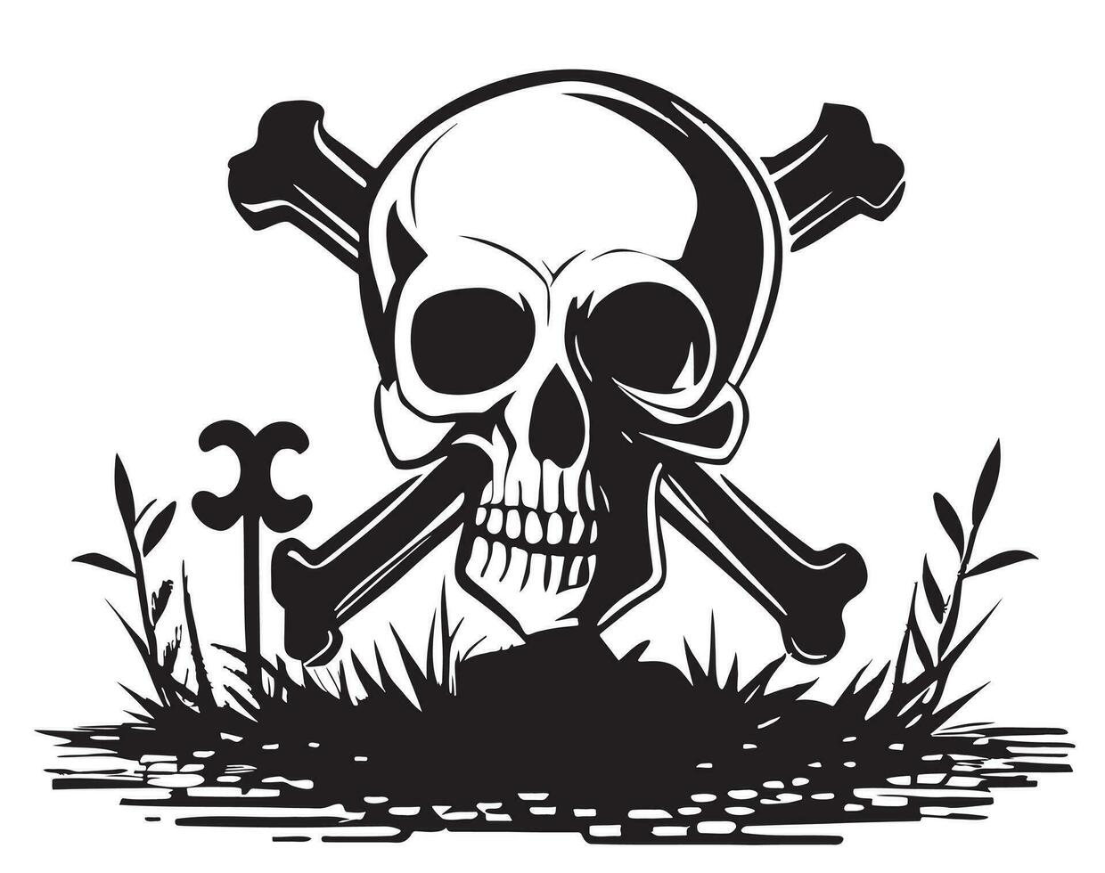 Skull with bones sketch hand drawn in doodle style Vector illustration