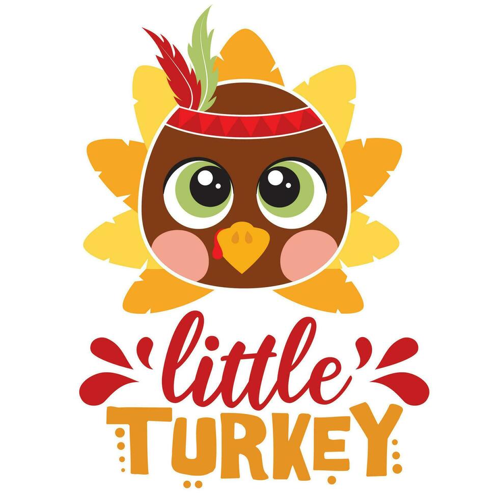 Sweet little Turkey vector illustration for boy.  Autumn vector design good for invitation, T shirt print, poster, card, sticker, label. My first Thanksgiving baby design