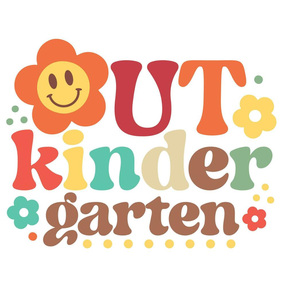 Out Kindergarten vector illustration. Last Day of Kindergarten in retro style. School's Out For Summer. Kid Summer Break. Happy Last Day Of School