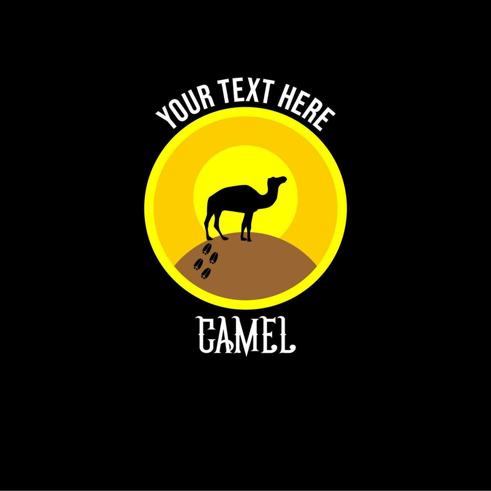 camel logo,with an camel icon in the sun in the desert,black background.vector illustration vector