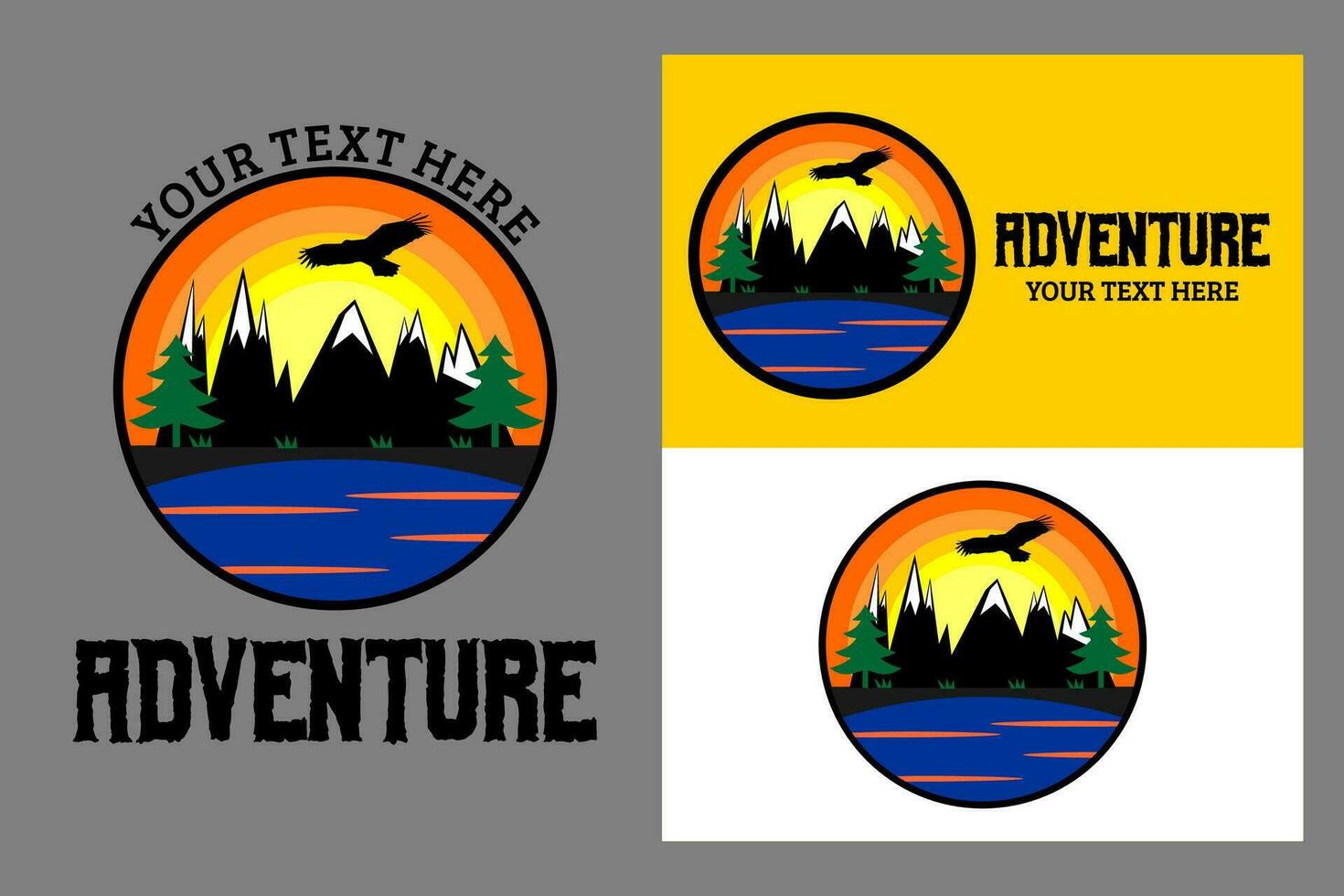 al aire libre logotipo, con bosque y montañas, dividido en 3 diferente fondo.vector ilustración vector