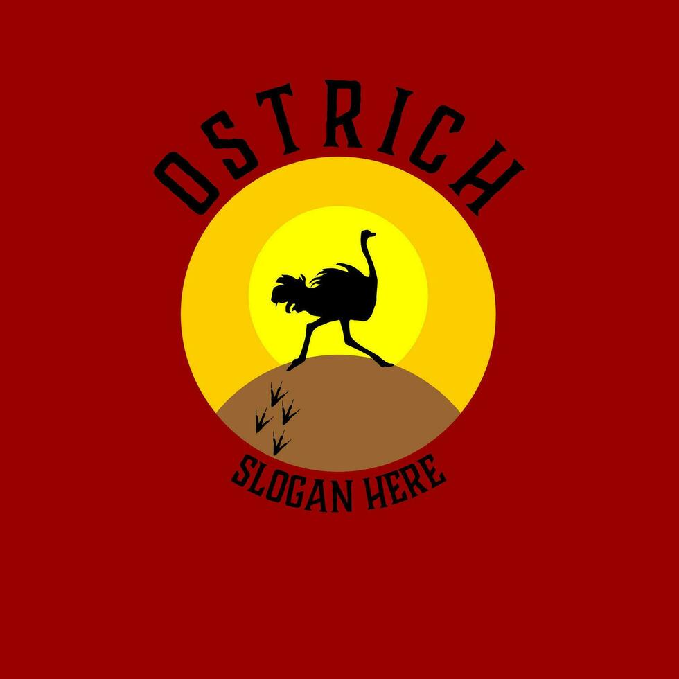 ostrich logo,with an ostrich icon in the sun,red background.vector illustration vector