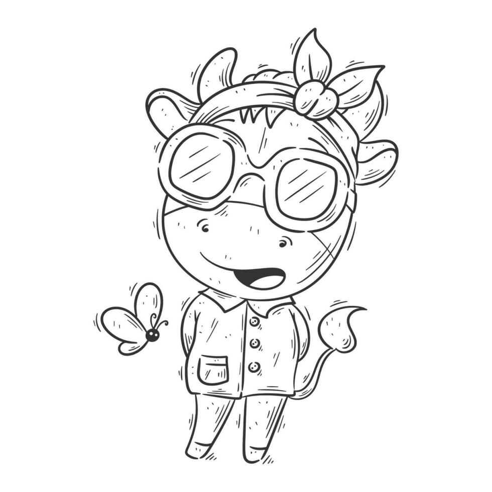 Cute cow wearing glasses for coloring vector