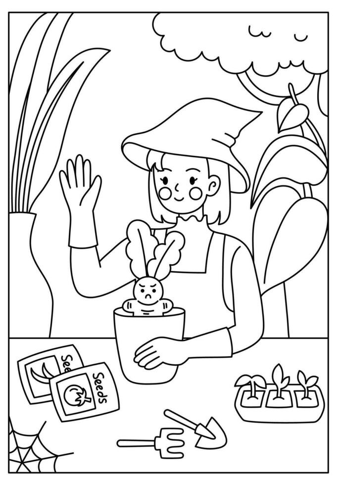 witch halloween lineart coloring page vector