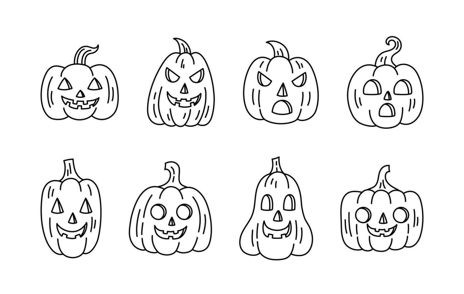 halloween spooky pumpkin lineart set vector