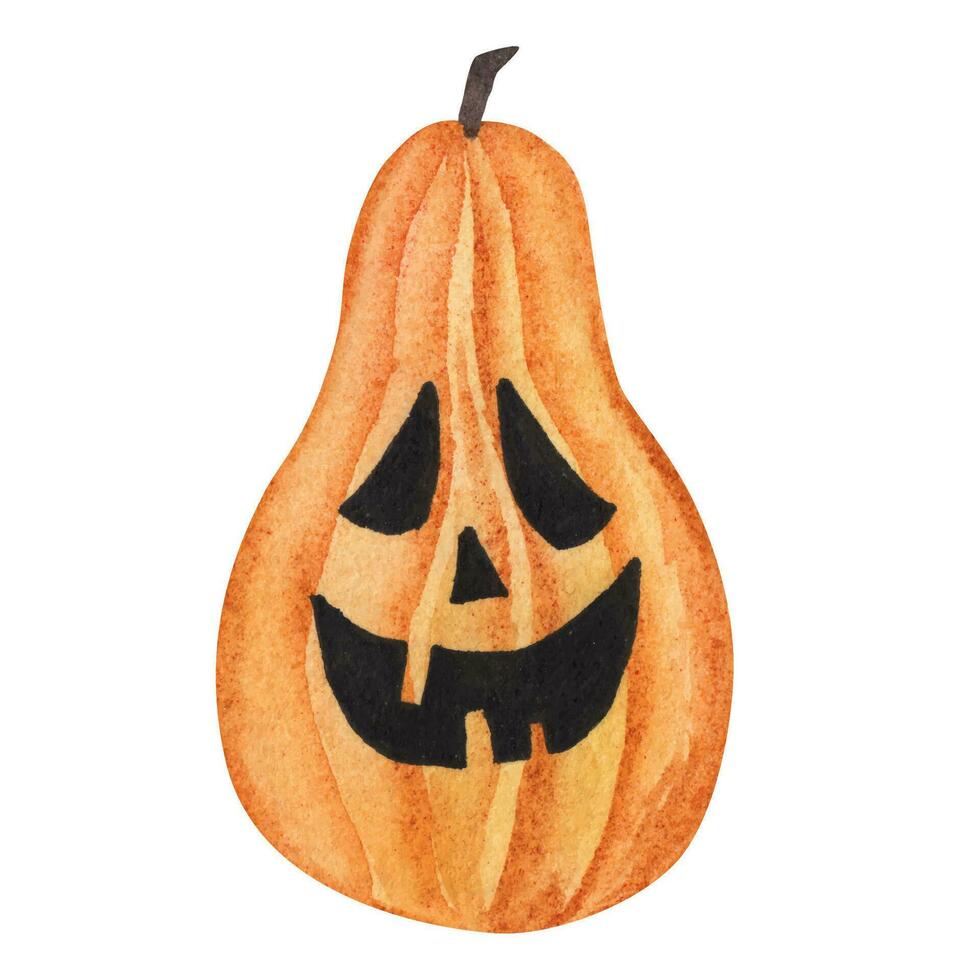 Orange Pumpkin Jack. Halloween.Isolated element on white background. watercolor illustration vector