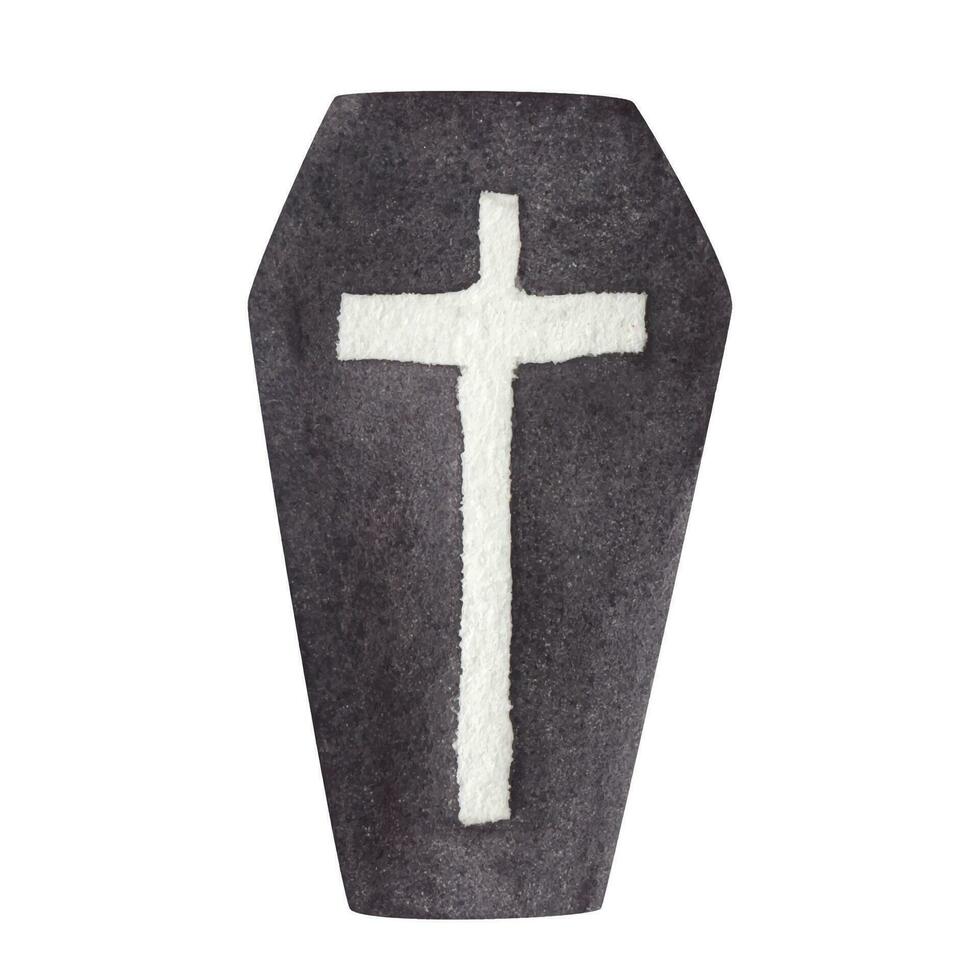 Black coffin. Isolated element on a white background. watercolor illustration vector
