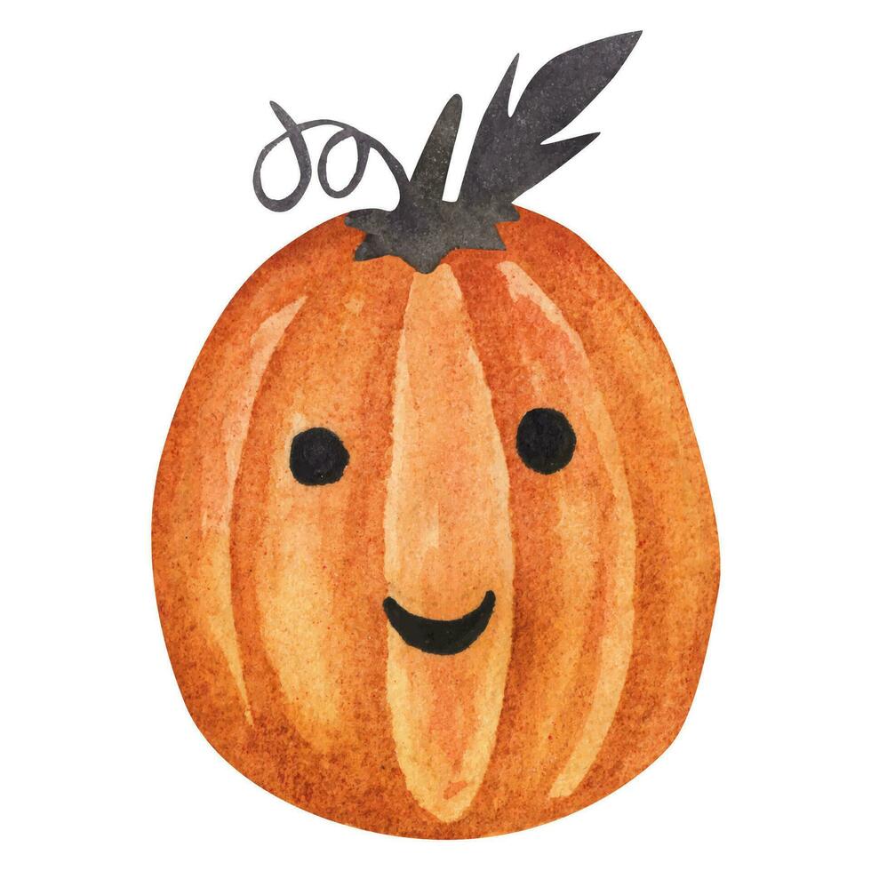 Orange Pumpkin Jack. Halloween.Isolated element on white background. watercolor illustration vector