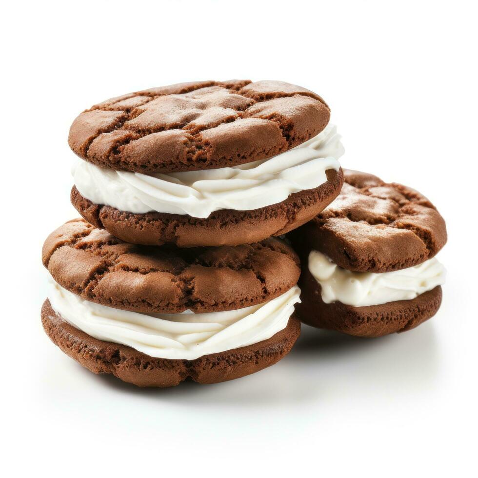 Chocolate sandwich cookie with milk cream isolated photo