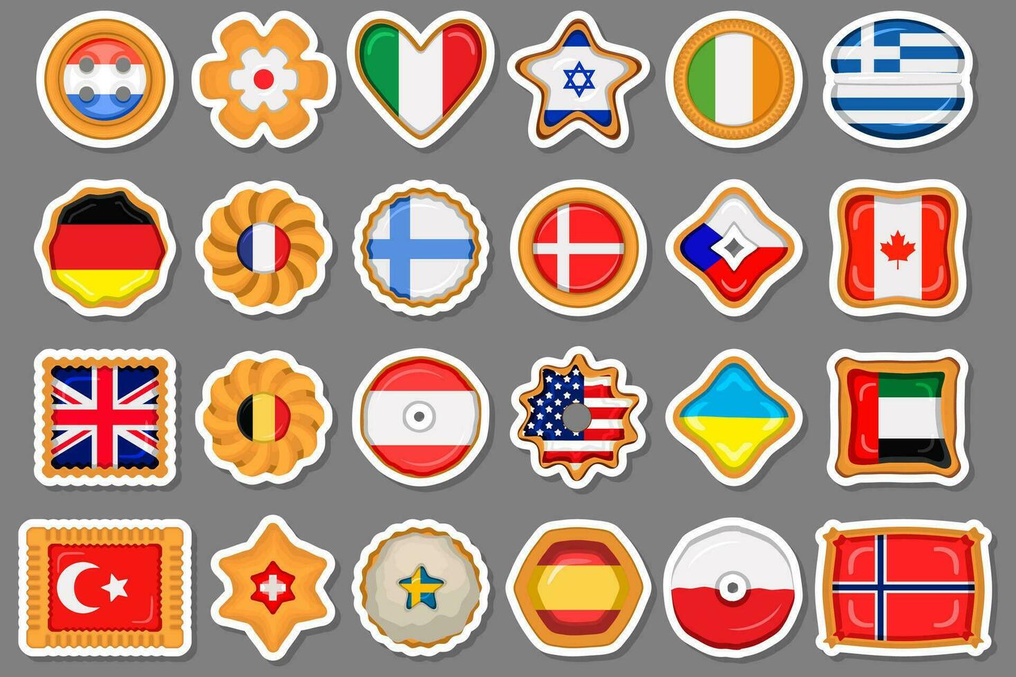 Set homemade cookie with flag country world in tasty biscuit vector