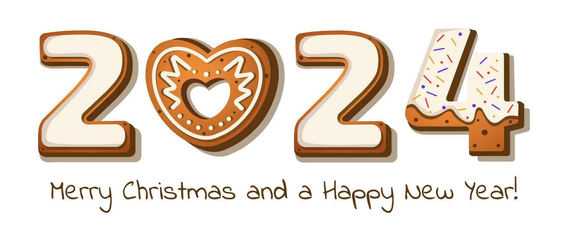gingerbread cookies in the form of numbers 2024 in cartoon style on a white background vector