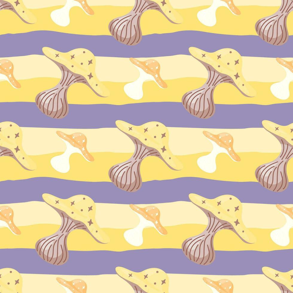 Hand drawn psychedelic mushrooms seamless pattern. Magical fly agaric wallpaper. vector