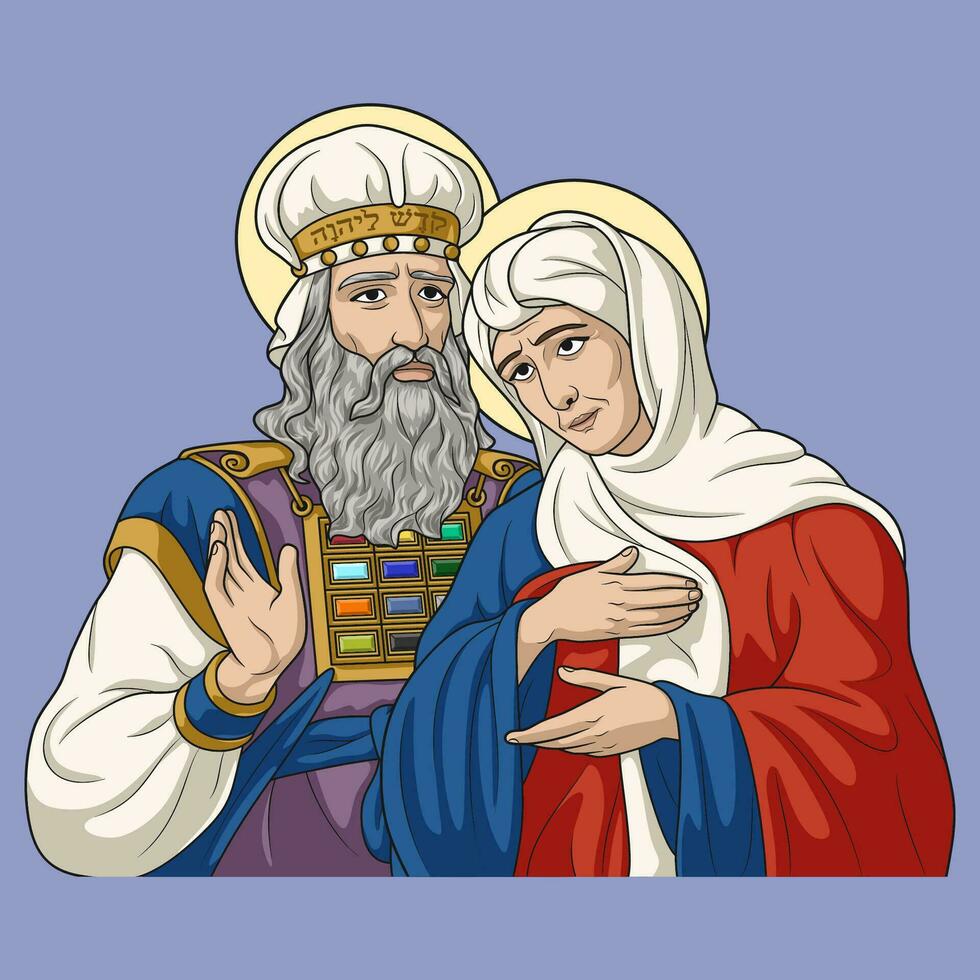 Saints Zechariah and Elizabeth Colored Vector Illustration