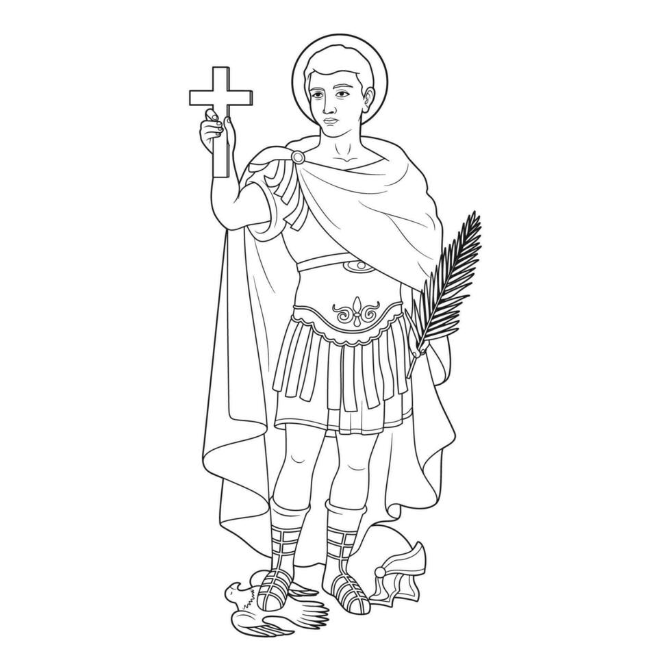 Saint Expeditus of Melitene Vector Illustration Outline Monochrome