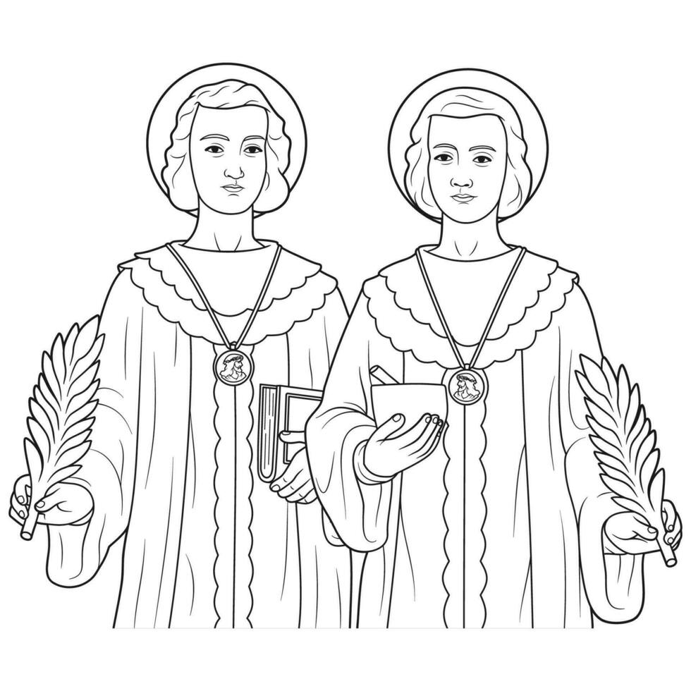 Saints Cosmas and Damian Vector Illustration Outline Monochrome
