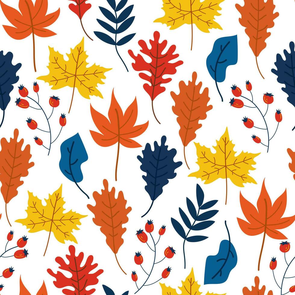 Cute autumn seamless background with colorful leaves. Ideal for wallpapers, gift paper, pattern fills, web page backgrounds, fall greeting cards. vector